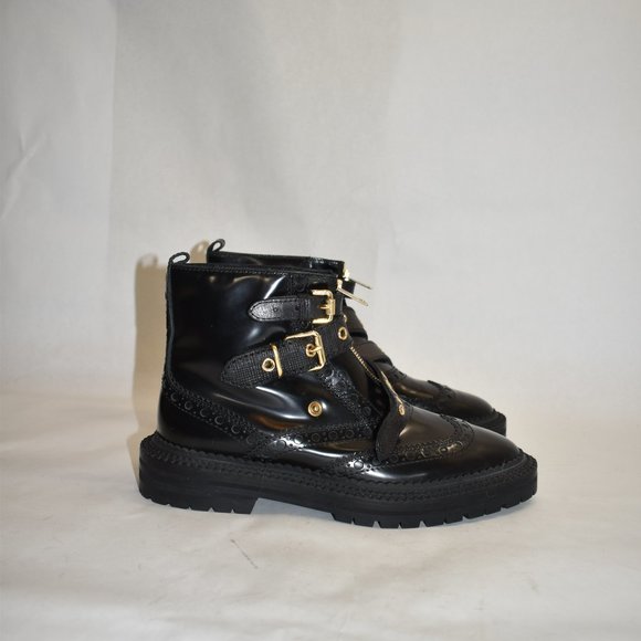 $1500 Burberry Black Brogue Leather Everdon Ankle Boots 38 (TC10) MISSING BUCKLE - Picture 2 of 10